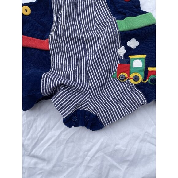 Vintage 70s 80s Boys Sz 18 Month Baby Railroad Stripe Overalls Train Buttons - Picture 10 of 15